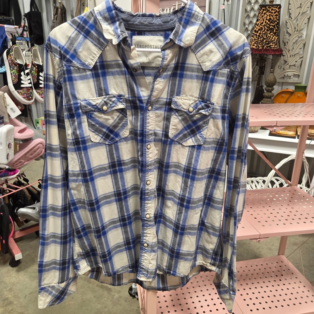 Aeropostale Mens Plaid Button Down Long Sleeve Shirt Western Style Large